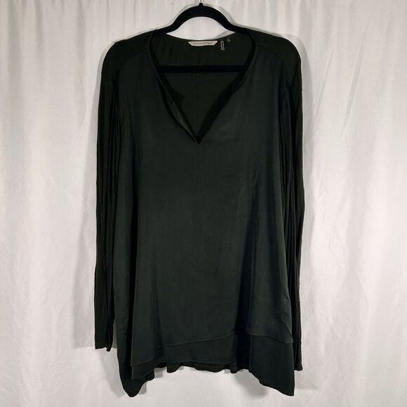 Soft Surroundings Blouse Women's 1X Green V-neck Long Sleeve Ribbed Back - Picture 1 of 9